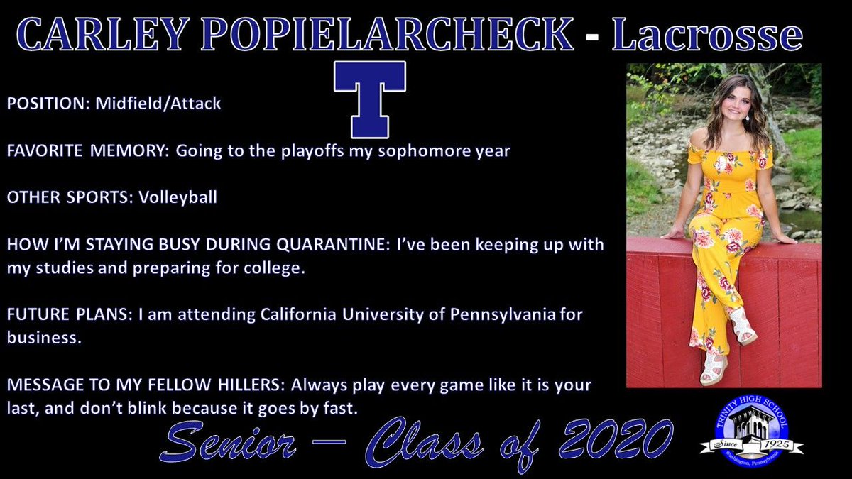 Trinity Hillers - Spring Senior Spotlight Carley Popielarcheck