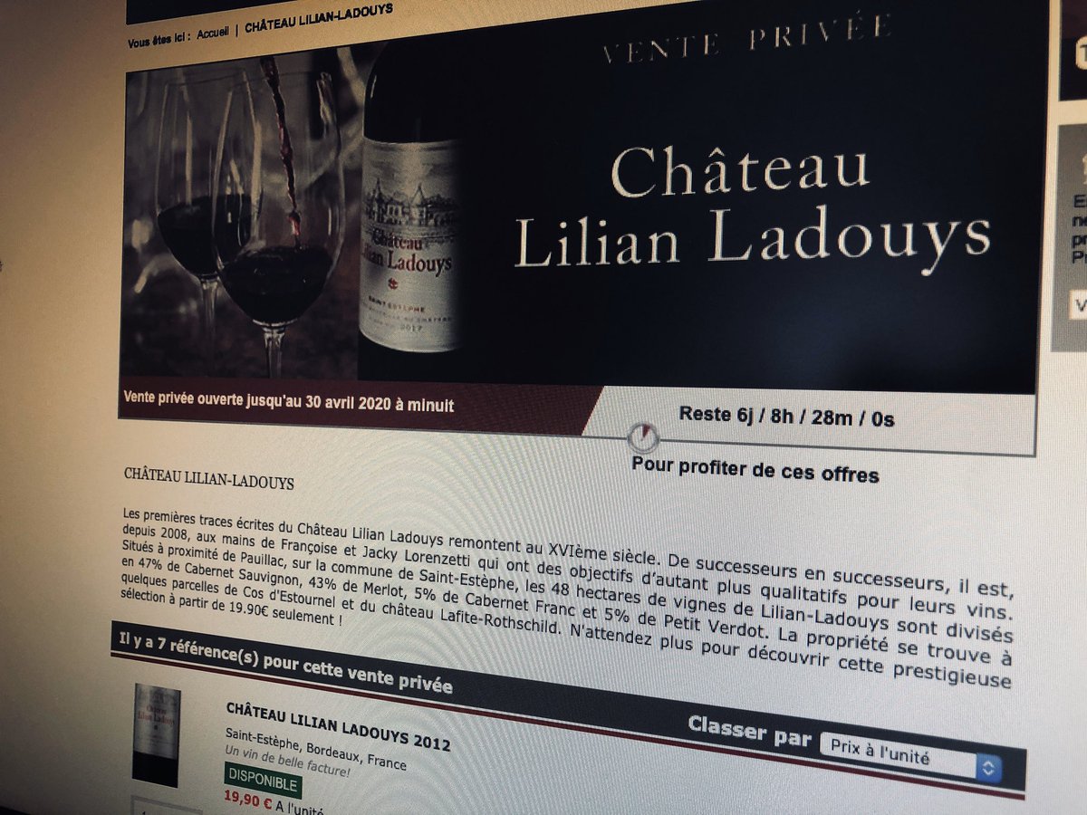 Retrouvez une sélection de nos derniers millésimes en vente privée sur <a href="/LesEchos/">Les Echos</a> Wine Club jusqu’au 30 avril : venteprivee.lesechos.fr/3la/private/fr… #LilianLadouys #CrusBourgeois w/ <a href="/WINEANDCO_com/">Wineandco.com</a>