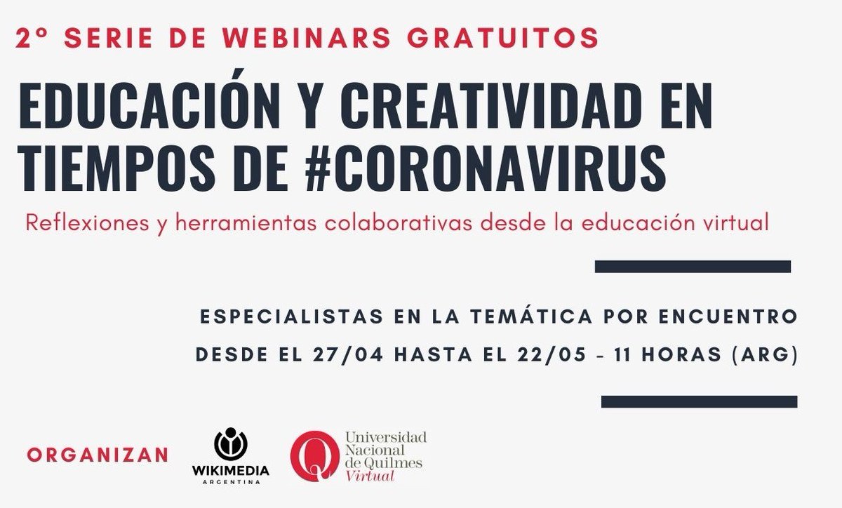 uvquilmes's tweet photo. Mañana comienza la 2º serie de Webinars: “Educación y creatividad en tiempos de #coronavirus. Reflexiones y herramientas colaborativas desde la educación virtual”.

✍ ¿Ya te inscribiste? https://t.co/9wQLkpri6M. 

 🌐+ INFO: https://t.co/aN49voSlP2 https://t.co/h1GcUHMedi