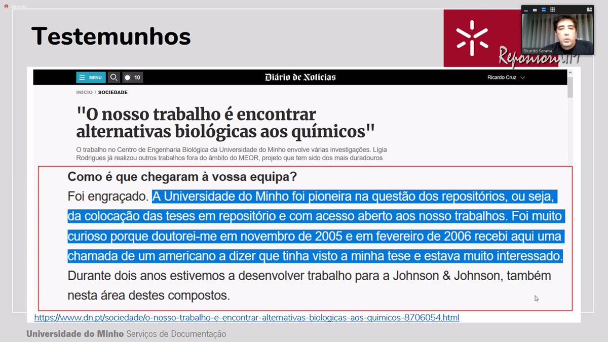 pedroprincipe's tweet image. @rsaraiva09 vai partilhando no #opensciencecafe das @bibliotecasUM testemunhos do impacto do @repositorium ... este é um excelente exemplo!