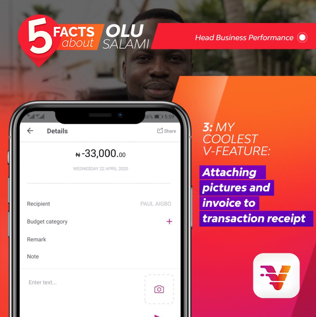 vbankng's tweet image. On this week’s #meetoneofus, meet @Olukunle_S, our Head of Business Performance.

He’s probably the best FIFA player in the team, so watch out when you meet him and a game of FIFA is involved.

Being able to attach pictures to transaction receipt is his best V bank app feature.