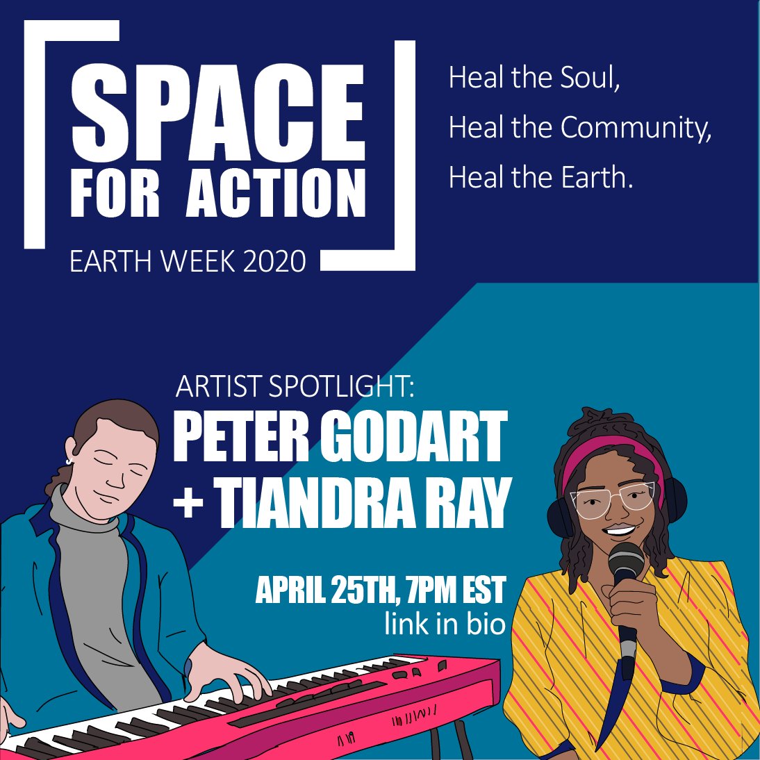 space4action's tweet photo. Artist Spotlight for Space For Action: Rebuilding a Sustainable World - MIT musician/engineer/architect duo Tiandra Ray and @peter_godart! Sat, 4/25 at 7pm EST. Register Here: https://t.co/EfGOWgUcFI
 
#jazz #jazzvoice #EarthDay2020 #spaceforaction #climateactivism https://t.co/JYoBFyS52C