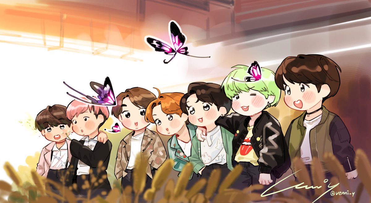venni_y's tweet image. 방방콘 보고 너무 소중해서 그려본 
함께라면 웃을 수 있는 순간들 
Thank you 우리가 돼 줘서🦋🌸
#BTS @BTS_twt