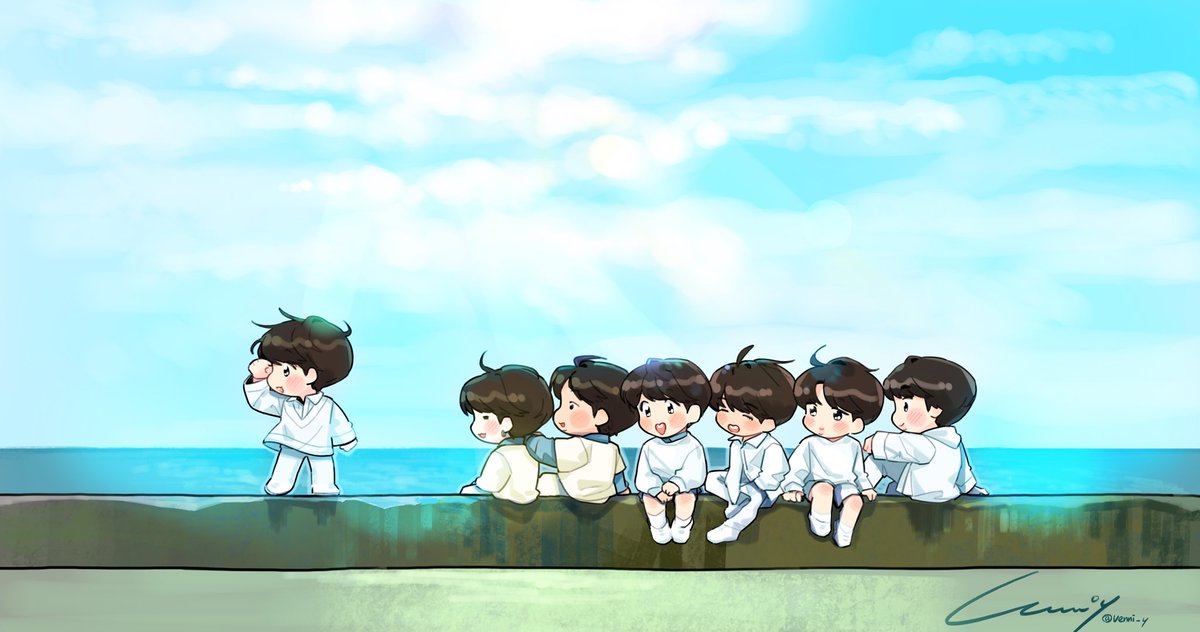 venni_y's tweet image. 방방콘 보고 너무 소중해서 그려본 
함께라면 웃을 수 있는 순간들 
Thank you 우리가 돼 줘서🦋🌸
#BTS @BTS_twt