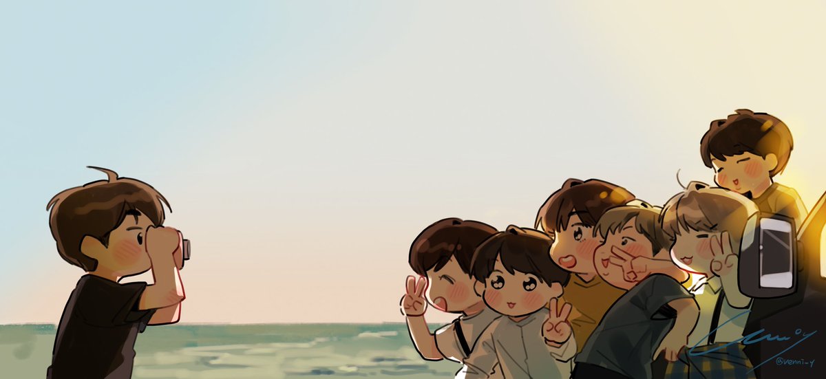 venni_y's tweet image. 방방콘 보고 너무 소중해서 그려본 
함께라면 웃을 수 있는 순간들 
Thank you 우리가 돼 줘서🦋🌸
#BTS @BTS_twt