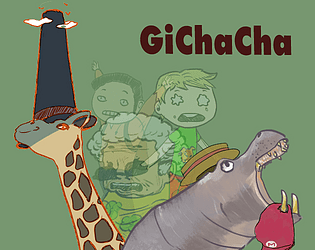 GiChaChaGiChaCha ou "C'est l'histoire d'une girafe qui chasse des chapeaux" est un jeu de chasse intriguant et intense, où, stupeur, l'on incarne une girafe chassant des chapeaux. https://norogrom.itch.io/gichacha  @kanirisu,  @Noro_magret, El Nacho et Buuwelka 2/8