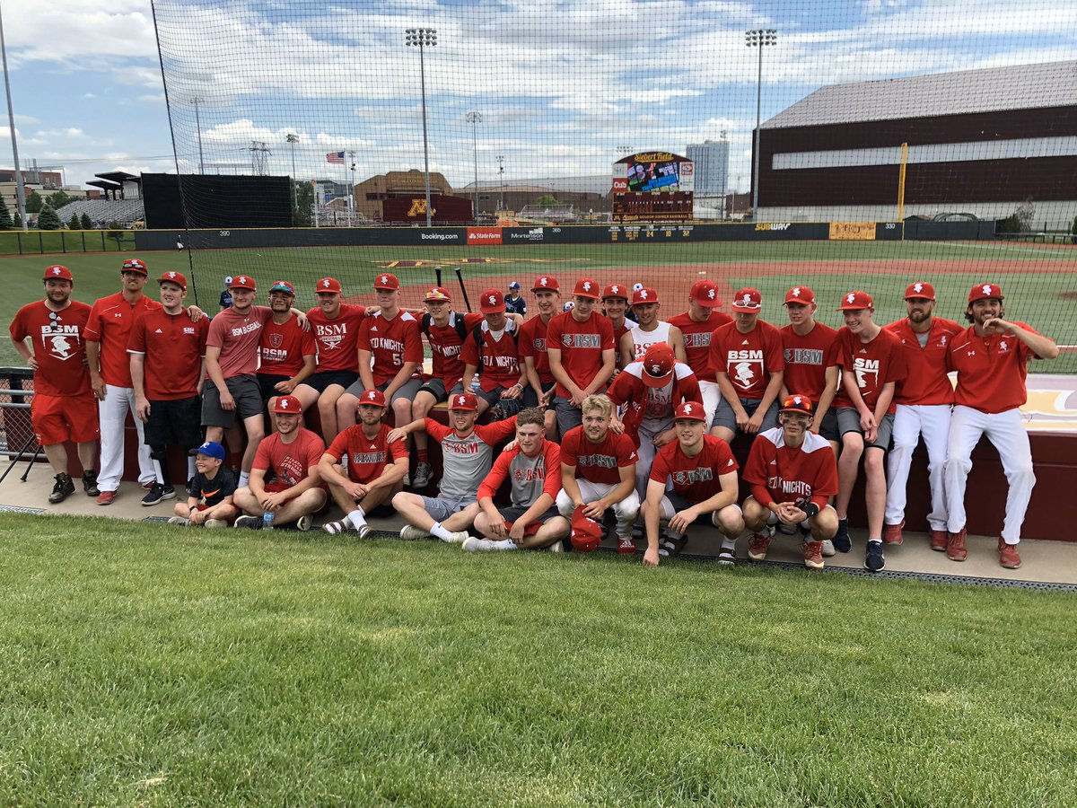 rjrenk's tweet photo. After a tough loss to @stabaseball in the 2019 State Championship game, these @bsmbaseball Seniors worked very hard in the off-season and were ready to make another run at the Championship. They are a GREAT group of guys! @bsmredknights #mshslSeniorSalute #AllInThisTogether https://t.co/jfwOdyiDNC