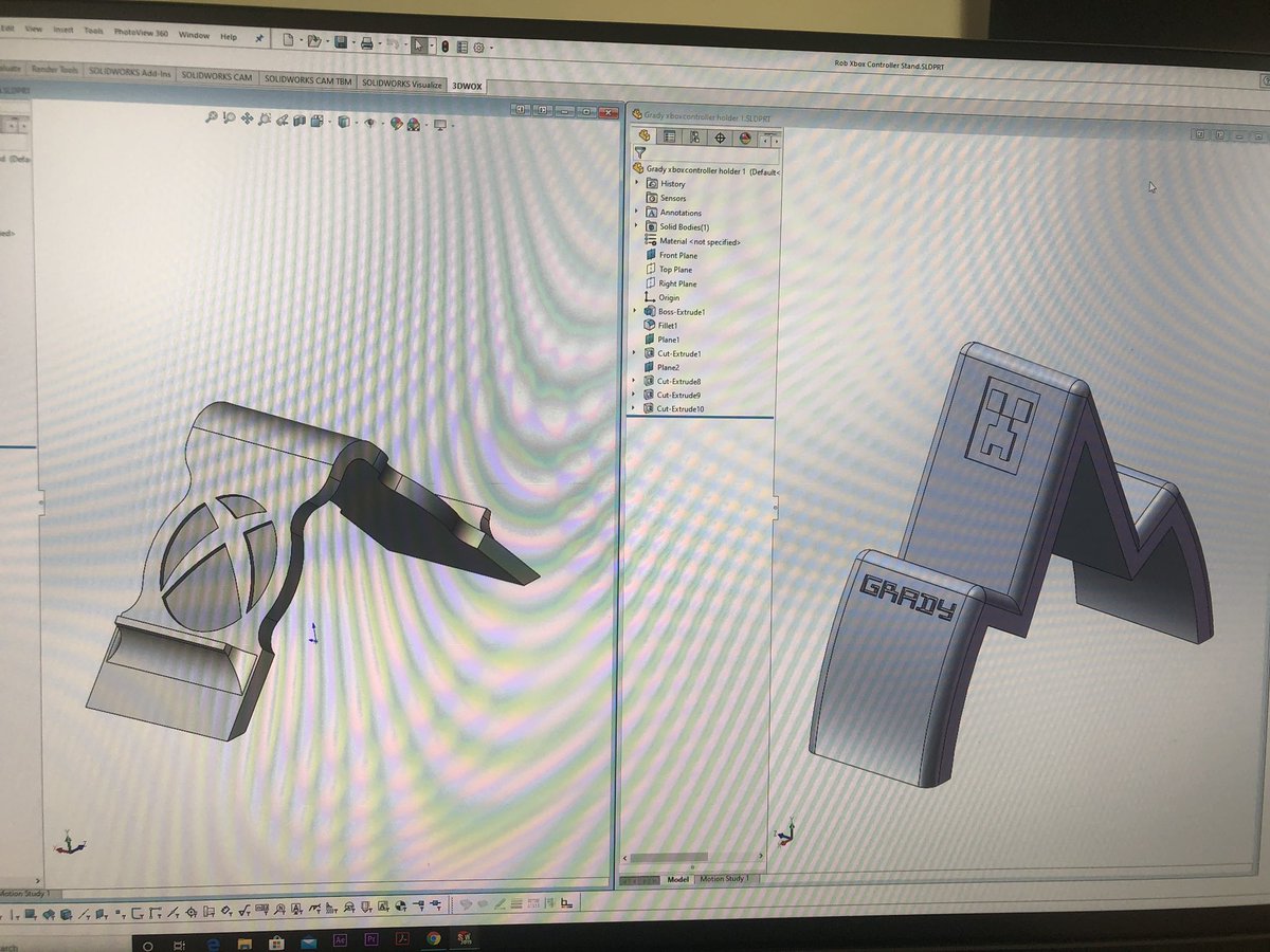 RobRodriguez's tweet image. Home tech school.  The task..3D model an Xbox game controller and 3D print.  REV 2 and 3 versions in #SOLIDWORKS