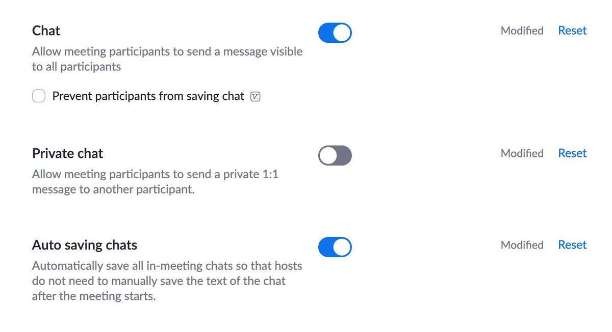 Pre-call settings you want to know about. You can disable chat completely. You can disable private chat only. You can auto-save chats so you have proof of shenanigans.