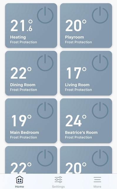 For those of you who don't know, Tado is a system that allows you to control the temperature of your home room-by-room. You have to change your radiator valves, which is pretty easy, and then everything is connected to your app (see picture)