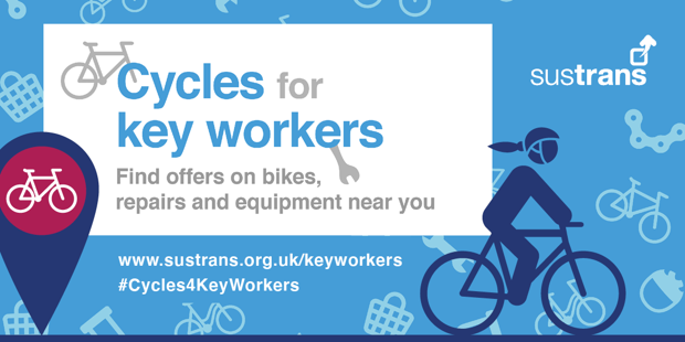 SwitchSolihull's tweet photo. Sustrans have launched 'Cycles for Key Workers', a single online map helping key workers find free and discounted cycles, equipment, and bike-sharing schemes as well as repair and maintenance services in their local area.
 
Click the link to find out more! #cycles4keyworkers https://t.co/Iyhn2vubRC