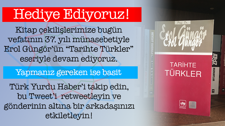 Kitap çekilişlerimiz devam ediyor!

Bugün büyük Türk milliyetçisi ve akademisyen Erol Güngör'ün vefatının 37. yıldönümü münasebetiyle Güngör'ün "Tarihte Türkler" eserini hediye ediyoruz.

Son katılım: 25 Nisan - 18.00
Sonuç açıklama: 25 Nisan - 20.00