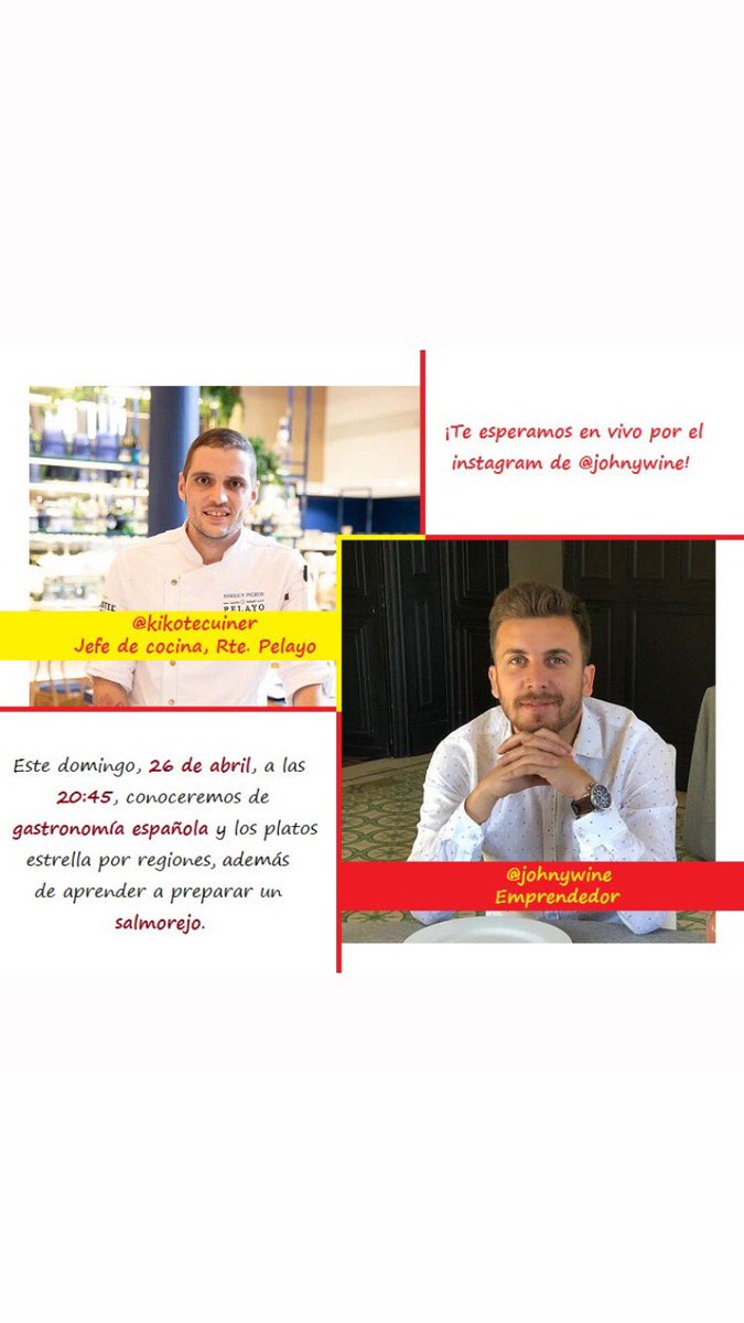 Hablaremos de gastronomía española con dos especialistas @johnywine y @kikotecuiner 
#InstitutoAlborz #español #gastronomíaespañola #Irán #CentroAcreditado #culturaespañola
