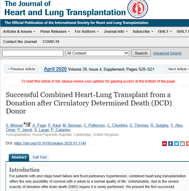 RoyalPapLib's tweet photo. #papworthauthors new publication: Successful Combined Heart-Lung Transplant from a Donation after Circulatory Determined Death (DCD) Donor. https://t.co/lxwK4wd7zj. #HeartLungTransplant #DCD #ConferenceAbstract @pacman8it https://t.co/wkZNvsLDQr