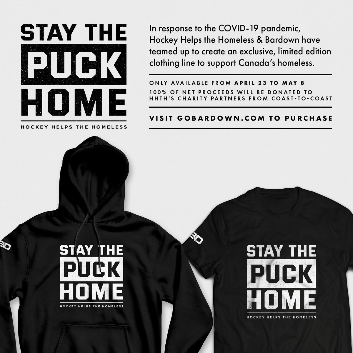 A highlight on our calendar each year, <a href="/hockeyhelps/">Hockey Helps the Homeless</a> would be gearing up to host their London tournament with us in a few short weeks. Instead, they are encouraging everyone to #StayThePuckHome and shutout homelessness across Canada through this partnership with <a href="/bardownhockey/">BARDOWN</a>.