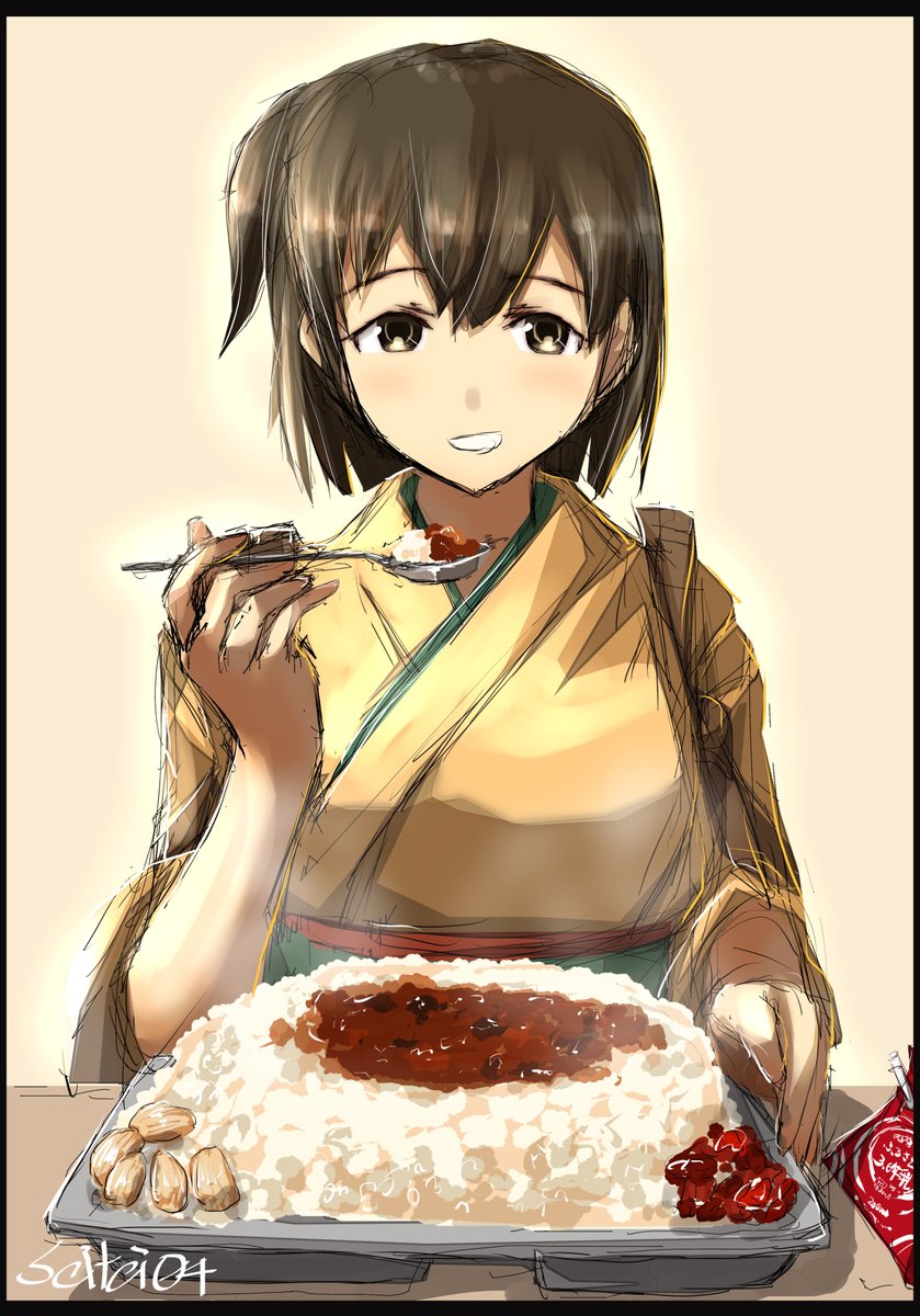 艦これ「カルデラ湖みたいなカレーの盛り方する飛龍 
#艦これ版深夜の真剣お絵描き60分一」|seiteiのイラスト