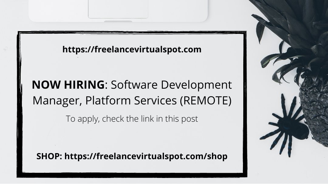 Freelance_Spot's tweet image. NOW HIRING: Software Development Manager, Platform Services (remote) To apply, check this link: buff.ly/3cKTKG2 #jobopp #nowhiring #SoftwareDevelopmentManager #remote #remotework #telecommute #homebased #freelance #freelancing #freelancevirtualspot #ReChargePayments