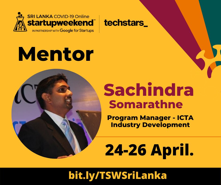 Mentors | Sachindra Somaratne, Program Manager, ICTA Industry Development
Participants Lets sign-up Discord : discord.gg/9ZcrH3a
#StayHome #Covid19 #Techstars #StartupWeekend #Judges #APAC #Srilanka #lka