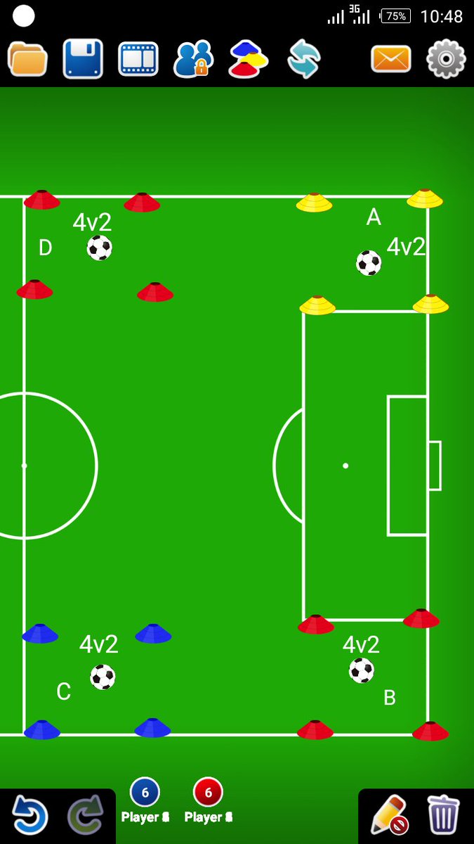 CoachUdofia's tweet image. Covid-19 #LockDownPractice 

4v2 Rondo with sprinting. 20mins.

As the players starts the playing they keep in mind to hear the sound of the coaches  whistle and at the sound, A cone sprints to B, B to C to D &amp;amp; D to A, then they continue playing. Another whistle they sprint.