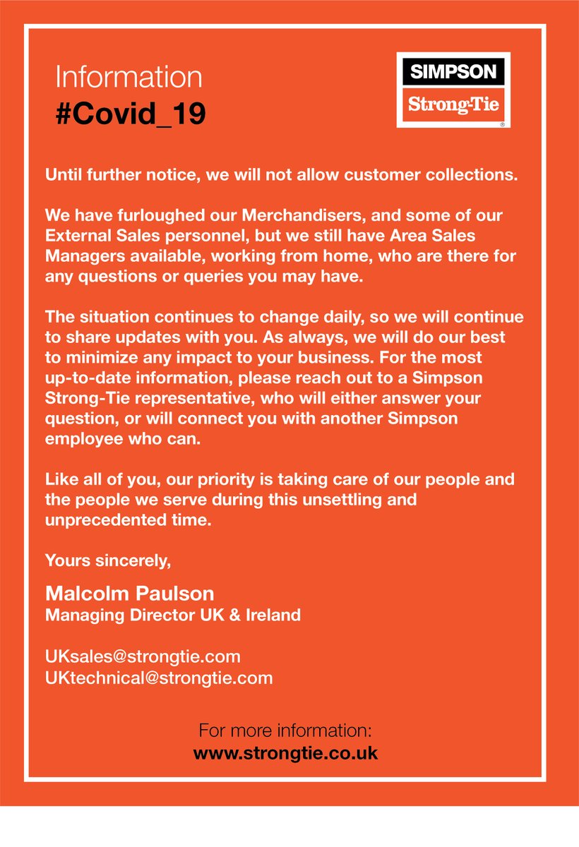 SIMPSON STRONG-TIE ARE OPEN.

#Strongtie #StayConnected #Covid19 #OPEN #openforbusiness #inthistogether