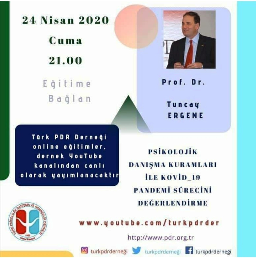 Genel Merkezimiz tarafından düzenlenen Online Eğitimlerin bu haftaki konuğu Sayın Prof. Dr. Tuncay Ergene. Eğitim Türk PDR Der YouTube kanalı üzerinden gerçekleşecektir. 
Tüm üye ve meslektaşlarımız davetlidir.
youtube.com/turkpdrder
<a href="/turkpdrdernegi/">Türk PDR Der- Psikolojik Danışma ve Rehberlik</a>