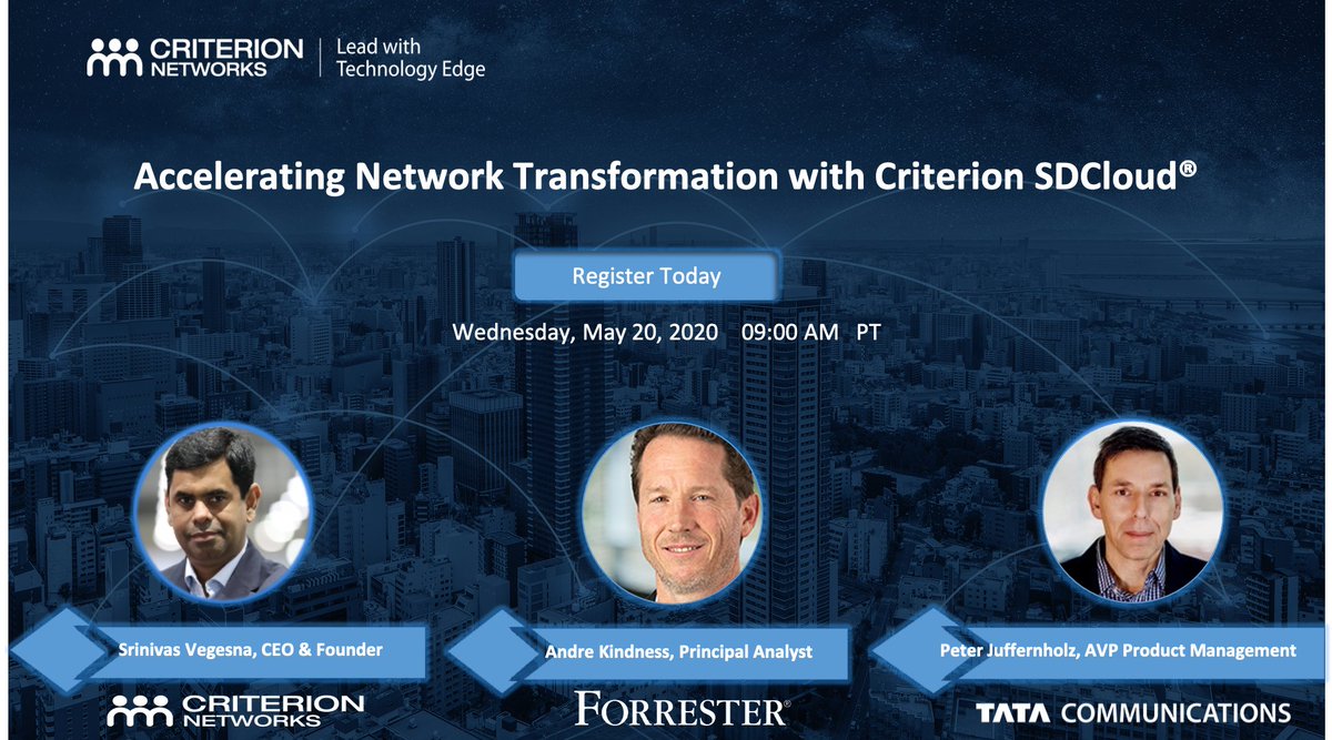 Get insights into the network transformation journey of a service provider. Join Criterion Networks’ webinar where we will discuss how to accelerate network transformation using Criterion SDCloud® 

criterion.webinarninja.com/live-webinars/…