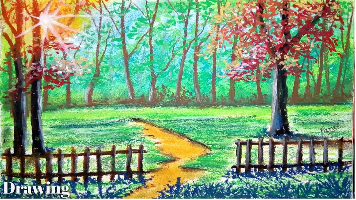 Scenery Drawing Easy and Beautiful with Oil Pastel colors - YouTube