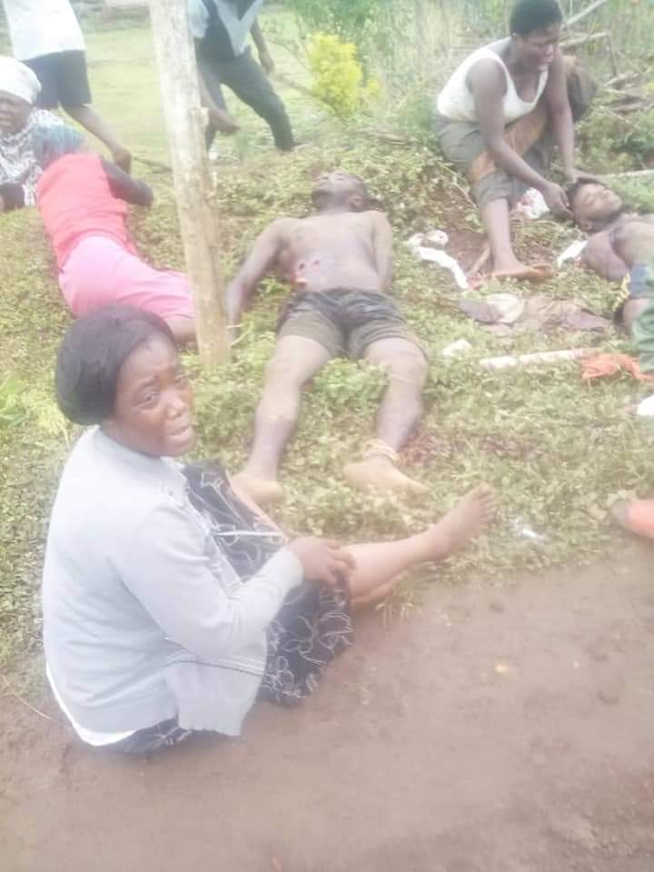 BeaNdifor's tweet photo. On the same day #Cameroun admitted it's army was responsible for the #NgarbuMassacre, same army executed 8 young men in #Bangem.Even with #COVID19 pandemic #FrenchCameroun is bent on eliminating all #SouthernCameroonians @WHO @IntlCrimCourt @antonioguterres @hrw @SAdamsR2P @cnni https://t.co/biYaOpEUej
