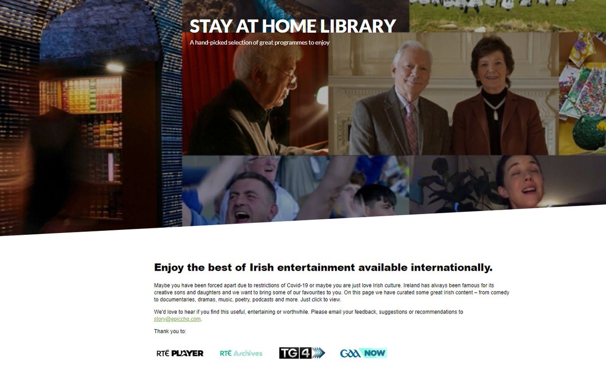 We've put together a page featuring the best of Irish documentaries, dramas, music, podcasts, sporting highlights and more. People can enjoy lots of familiar faces, as well as uncovering new programmes or videos they weren't aware of.There's compelling creativity available.