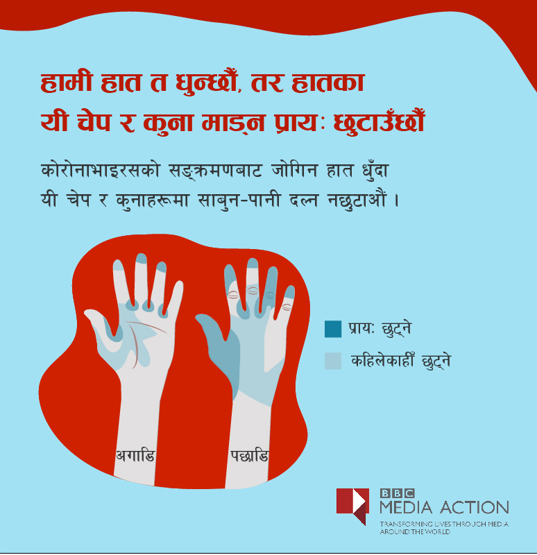 BBCSajhaSawal's tweet photo. साबुन–पानीले हात धुँदा यी चेप र कुना माड्न नछुटाऔँ ।
#COVID19 #infodemic #coronavirus
#communicationisaid https://t.co/U07N1puKgB