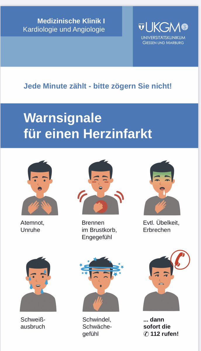 HolgerNef's tweet photo. Wenn Symptome eines #Herzinfarktes auftreten, zählt jede Minute! Zögern Sie nicht den Notarzt zu rufen 🚑(☎️112)...Unser Team steht Tag und Nacht für Sie bereit...#jedeminutezählt #wirsindfüreuchda #COVID19 #coronavirusdeutschland #fightcad #timeismuscle #ukgm #chestpainunit https://t.co/VVAaHxm7bh