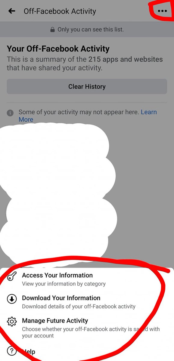 Step 5. Click on the 3 dots at the top right corner of the screen. Some additional options will appear the the screen. Click on 'Manage Future Activity' from the given options. (Image attached) 8/n