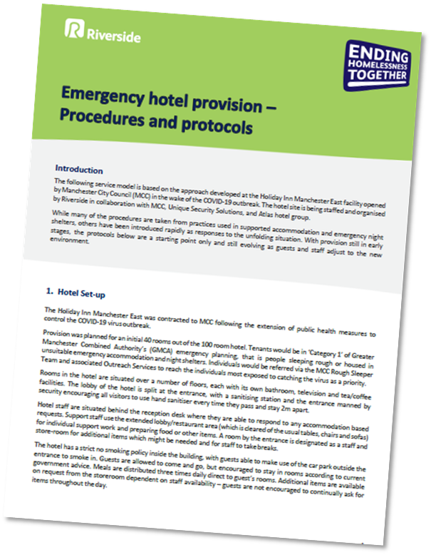 RiversideEHT's tweet photo. We'd like to hear best practice/learning from colleagues in the sector running 'pop-up' hotels for people sleeping rough. We are and have developed a guide sharing our learning &amp; processes around: staffing, hygiene, safety, food, scripts, etc. Link here: https://t.co/zeQyGxtLCu https://t.co/jhqmZwnPz7