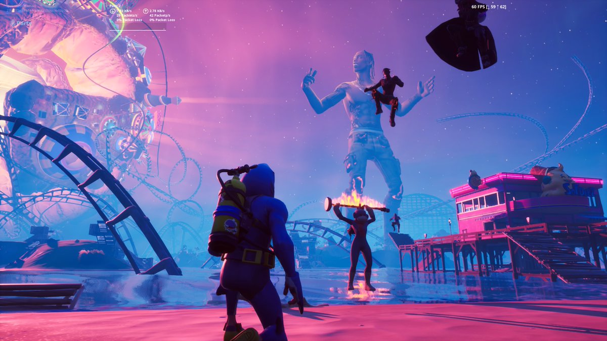 5/ All of a sudden, a giant Travis Scott appeared and stomped his foot sending all 12.3 million players hurtling into the air (there were between 60-100 players in each lobby) as his music kicked in with deafening force.
