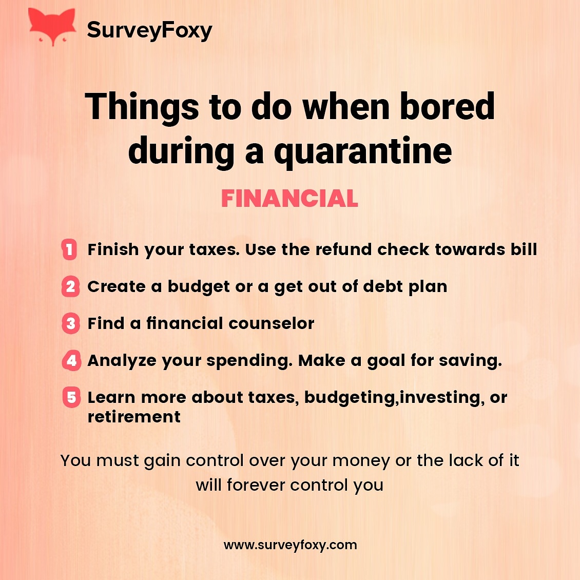 SurveyFoxy's tweet photo. Important things to do during quatantine (Financial)
#productivity #productivepeople #productive #habits #surveyfoxy #surveydata #dataanalysis #dataanalytics #marketresearchsurvey #inspiration #inspirationalquotes #research #surveyresearch #researchanalyst #dataanalytics https://t.co/jbsqLv2sKj