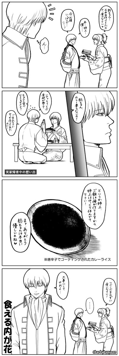 【姉の食に難を持つ弟達】

新八君、いつか沖田君とこんな話をしっぽりとして欲しい。。。
(※過去にかいた４コマ)