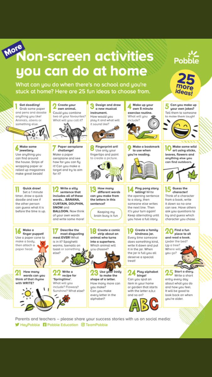GrimsdykeSchool's tweet photo. Fancy a break from your screen? Try some of these... https://t.co/MNJkQbZw21