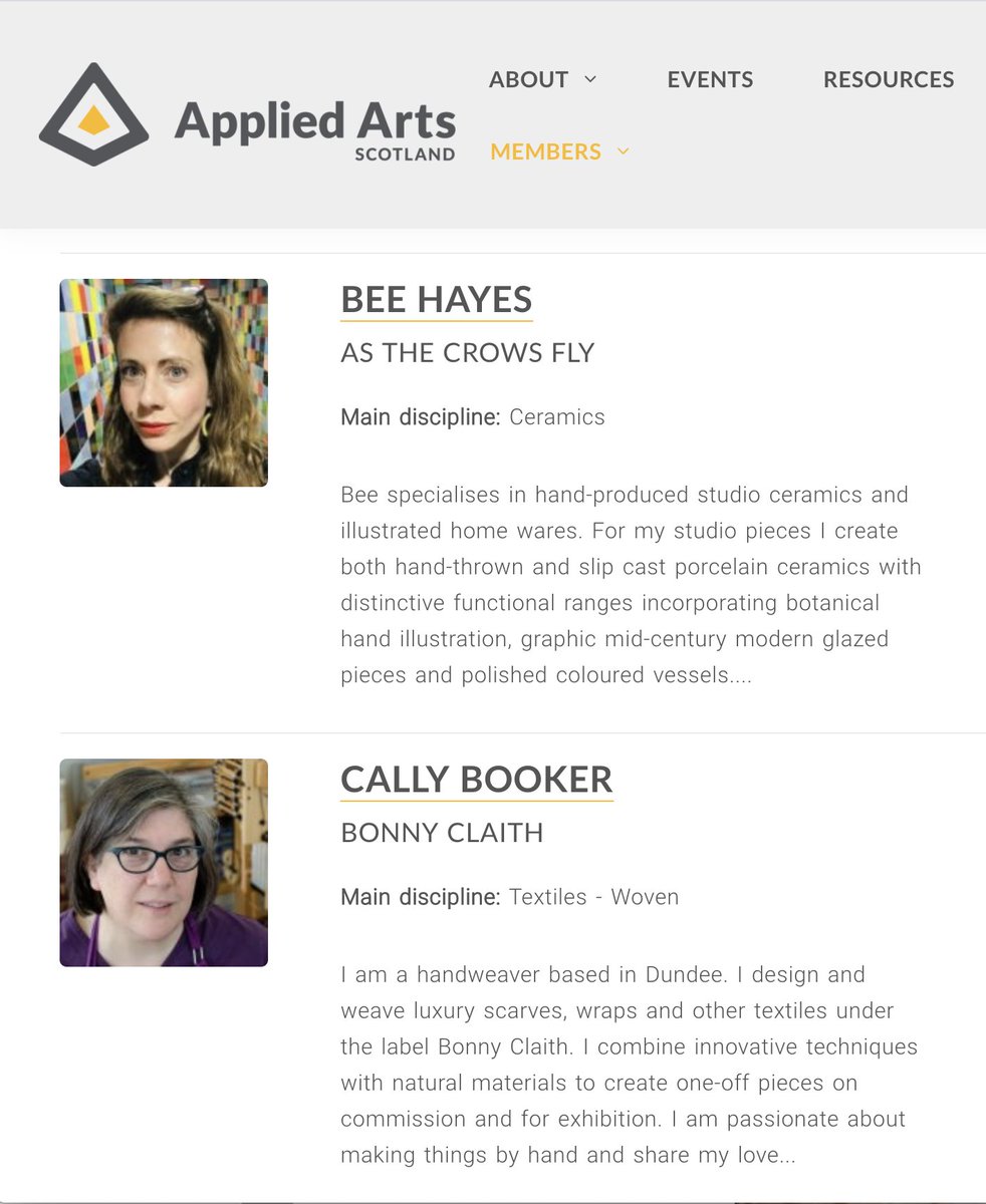 AppliedArtsScot's tweet photo. It's great to see #AASMembers updating their online profiles with so much detail just now. If you want to give your profile a refresh or deep clean please do!
https://t.co/NBB9RLx04q
Members in ๐ท are #ceramicist #AsTheCrowsFly & #weaver @BonnyClaith https://t.co/iOMNMX2y3G