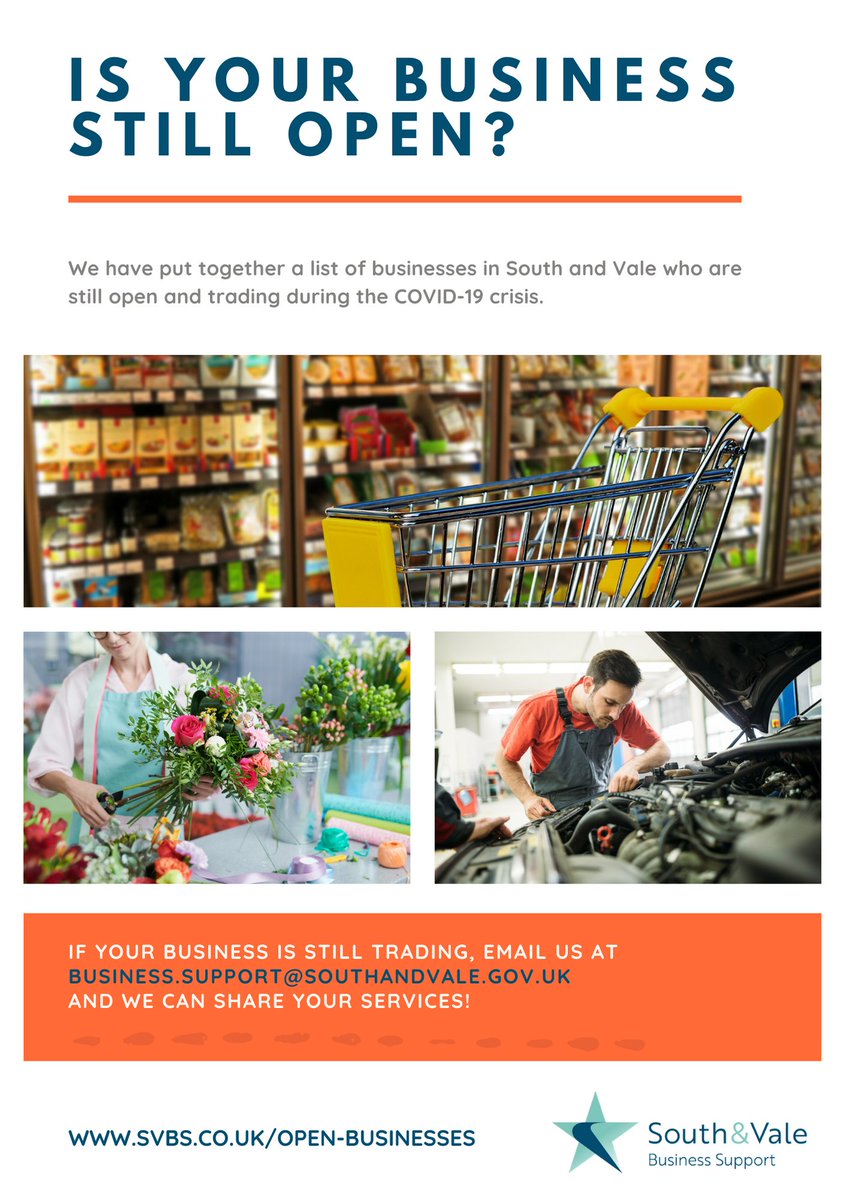teamSVBS's tweet image. We have put together a list of businesses in South and Vale who are still open and trading during the #COVID19 crisis.

If your business is still trading, let us know and we can share your services!

svbs.co.uk/open-businesses