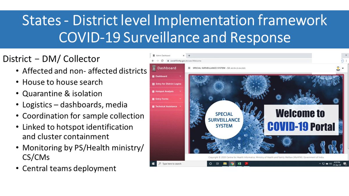 Surveillance Network has been set up at district level as well, so that household survey, quarantine and isolation are done as part of cluster containment plan- Director, NCDC  #IndiaFightsCorona