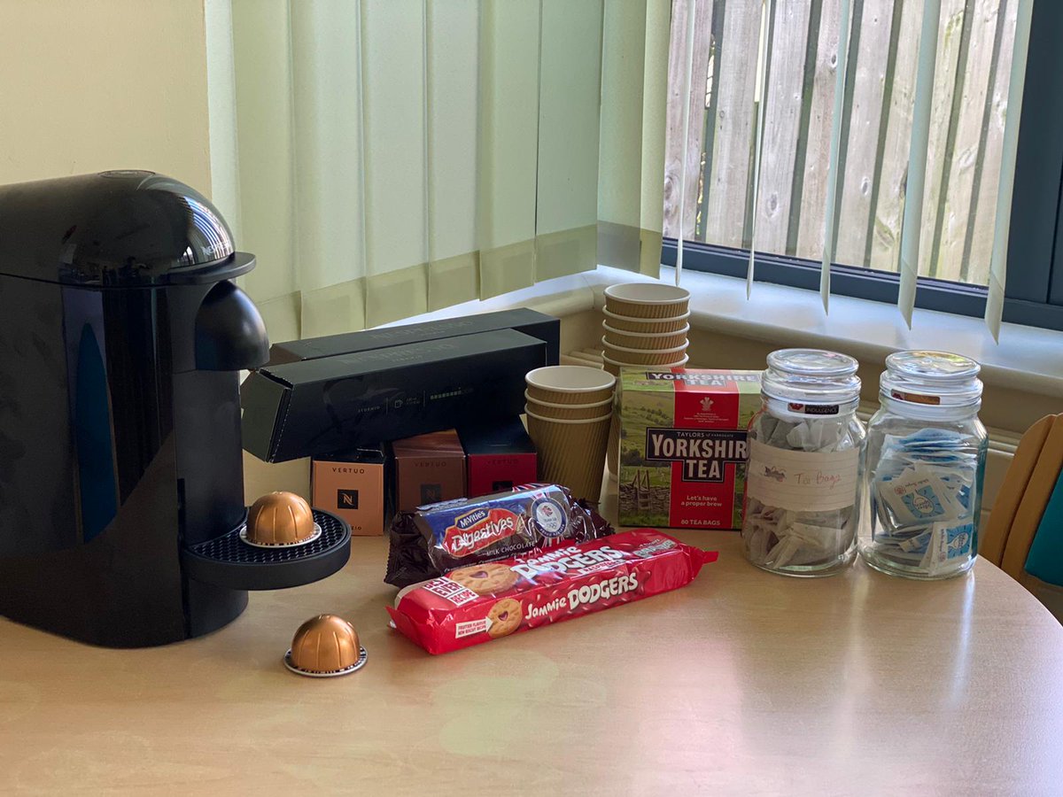 We want to say a huge thank you to everyone at <a href="/Sport_80/">Sport:80</a> for donating a coffee machine, coffee and other treats for one of our safe break out areas for staff at Sheffield Children's. They even raised £500 for extra supplies and resources for the space. Thank you all so much! 💛