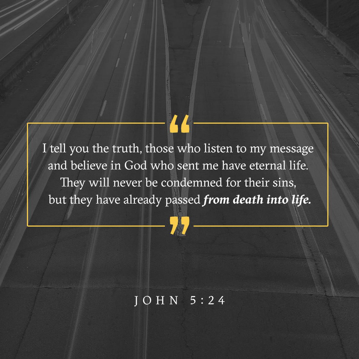 WordIntl's tweet image. (I have passed from death to life how about you)
“Truly, truly, I say to you, he who hears My word, and believes Him who sent Me, has eternal life…
bible.com/bible/100/jhn.…