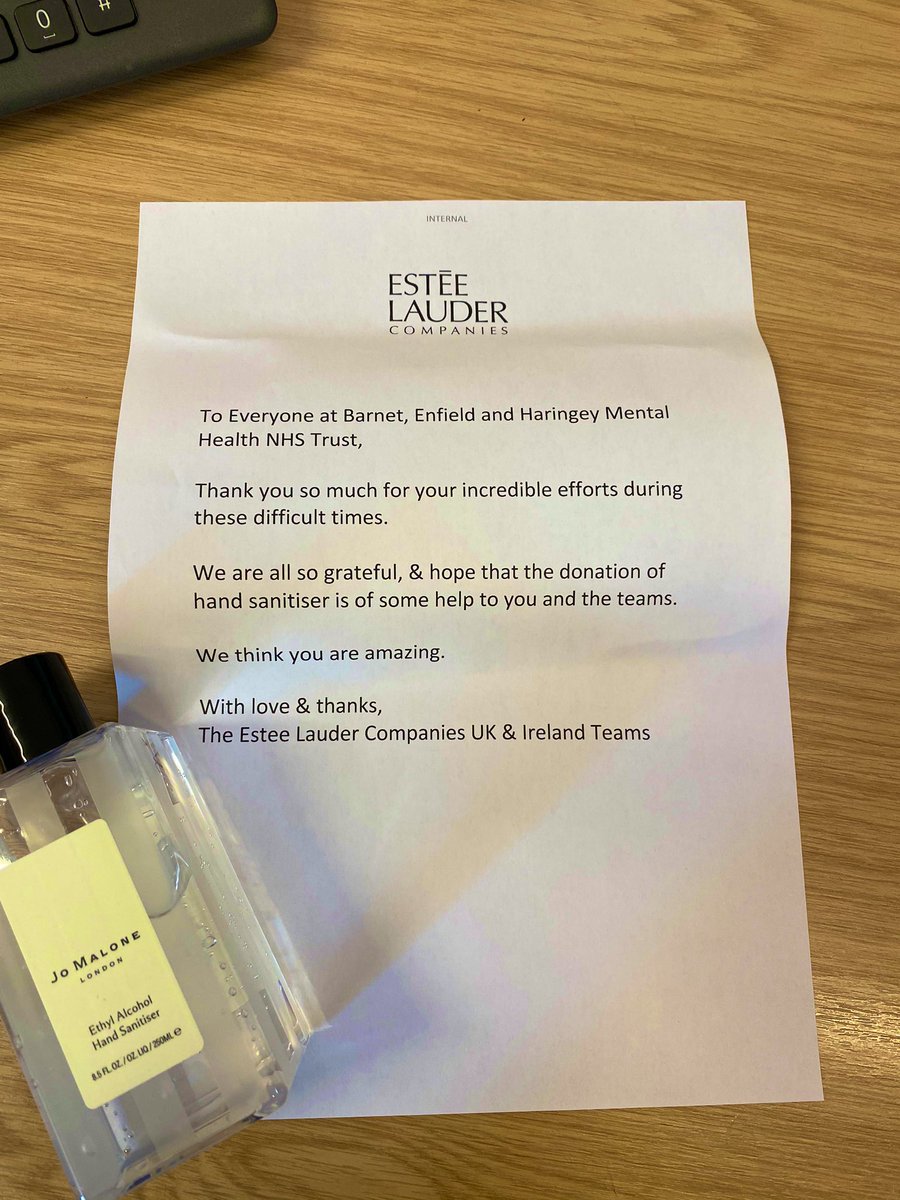 Thank you to <a href="/esteelauderco/">The Estée Lauder Companies</a> for their generous donation of Jo Malone Hand Sanitisers to BEH Dennis Scott Unit in Edgware... We appreciate this kind gesture so much👏🥰 @BEHMHTNHS <a href="/JoMaloneCBE/">Jo Malone CBE</a> #NHS #donation #grateful #thankyouNHS