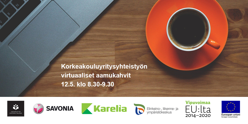 UniEastFinland's tweet photo. Korkeakouluyritysyhteistyön virtuaalikahvit 12.5. Tule mukaan keskustelemaan yhteistyön mahdollisuuksista! Mukana @kuopiohealth, @NeurocenterFI ja #uef HUMEA-laboratorion virtuaaliesittely. Ilmoittaudu 8.5. mennessä https://t.co/f1O9r4jHjG @UEFyhteistyo #YRIKE #kuopio #innovaatio https://t.co/OvbcalTbgo