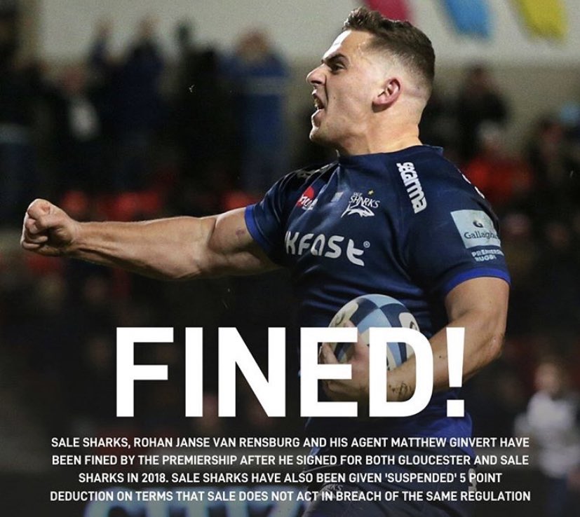 ChasersEgg's tweet photo. Rohan Janse van Rensburgh has been fined £32,500 and suspended for two weeks after he signed for both Gloucester and Sale Sharks. #RugbyNews https://t.co/sUjntyBkSu