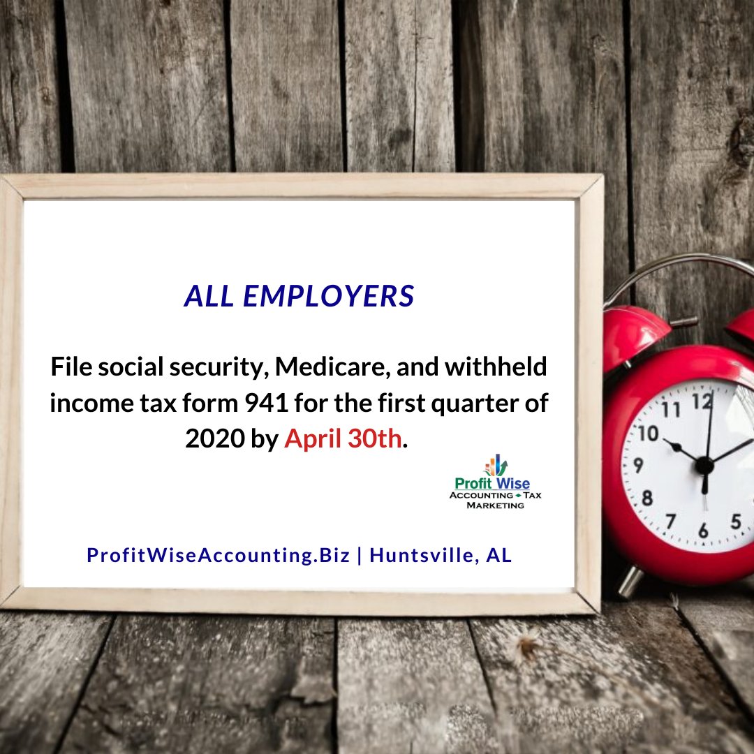 YourTaxHelp's tweet photo. Reminders, don't miss the deadlines! Payroll Quarterly Reports are Due! Call our office today to schedule an appointment 256.489.1478
#IRSforms #Accounting #Payroll #PayrollTax #BusinessTax #TaxTips #IRSHelp #MonthlyPayrollDeposit https://t.co/6u4IeodmoN