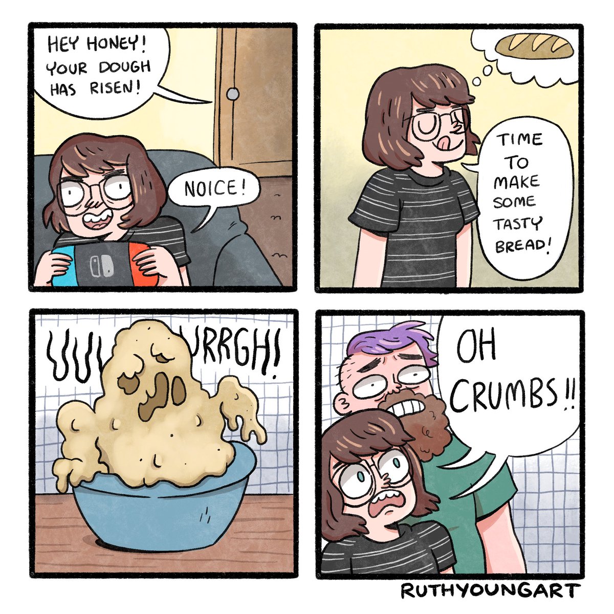 ruthyoungart's tweet photo. The YEAST I can do is apologise for not uploading my comics to twitter more often....🥖🍞 #webcomic https://t.co/YV3y3tgnBT