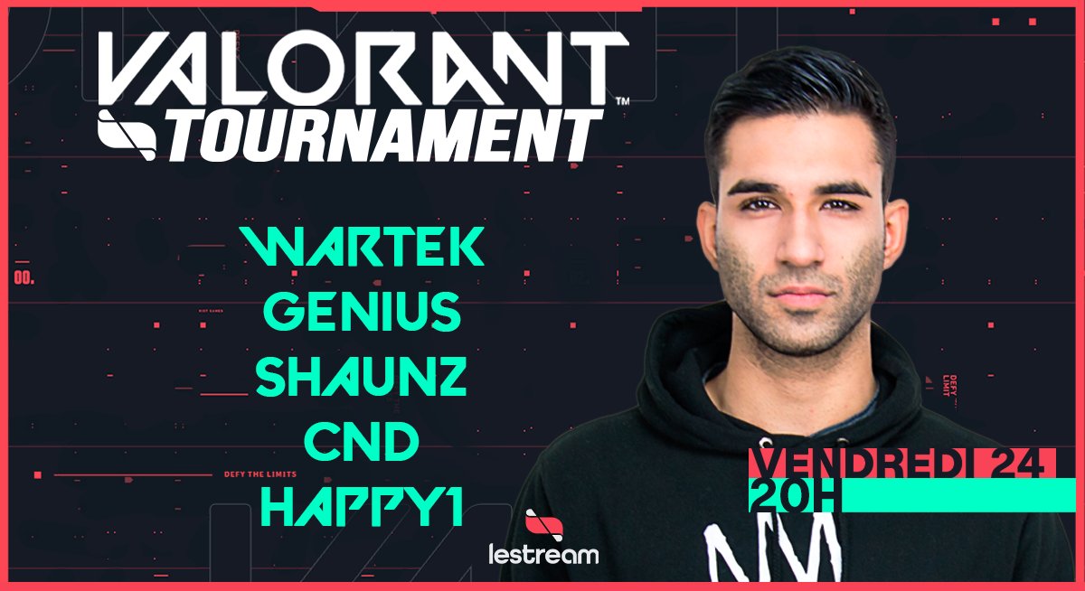 lestreamFR's tweet photo. 💥 #LeStreamTournament : #VALORANT !
🔴 Team @AnilBrancaleoni : @NormanGenius @Shaunzpro @CMCnd & @Happy1
💰 Cashprize : 5000€
📌 Ce soir à 20h sur LeStream https://t.co/ehWkq49A1h