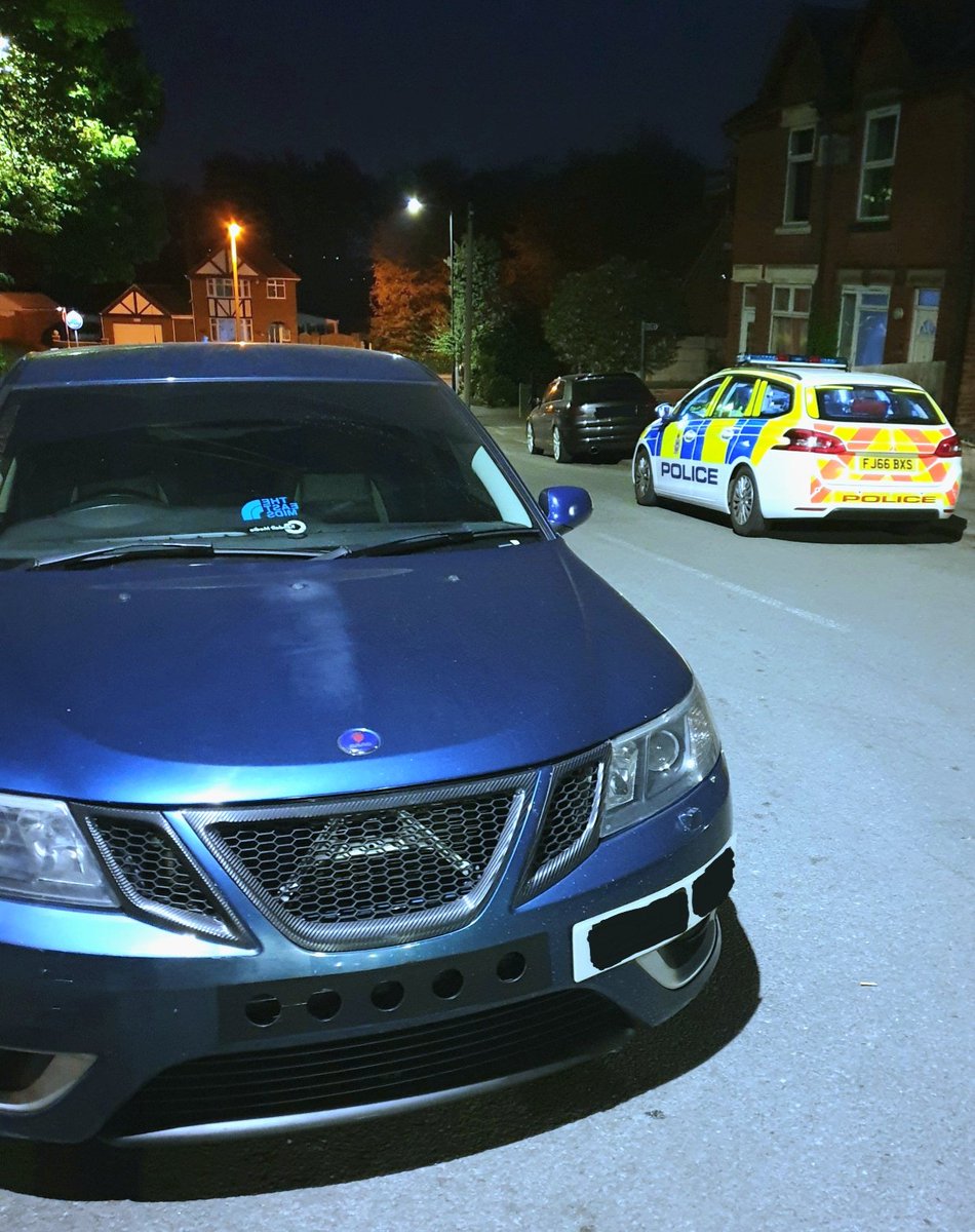 #Ilkeston 

Welcome to the newest resident of our Police compound!

This Saab 9-3 caught overnight being driven around by an individual who'd seemingly struggle to pour water out of a welly even if the instructions were written on the heel..

#NoInsurance
#NoLicence
#NoClue 🤦‍♂️