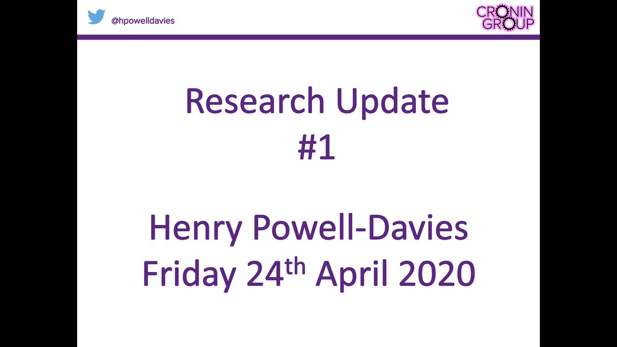 hpowelldavies's tweet photo. Really enjoyed giving my first (virtual) research update at this morning's group meeting, since starting my Ph.D. @CroninLab back in October 🤓🧑🔬 thank you @NickelCarbon for being a brilliant chairperson and asking some really interesting questions! 😀 #reactionware #croninlab https://t.co/304X56TteI